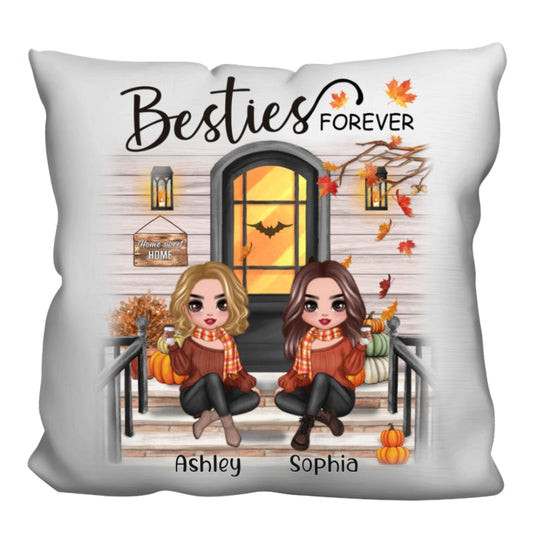 Fall Season Best Friends Sisters Front Porch Personalized Pillow (Insert Included)