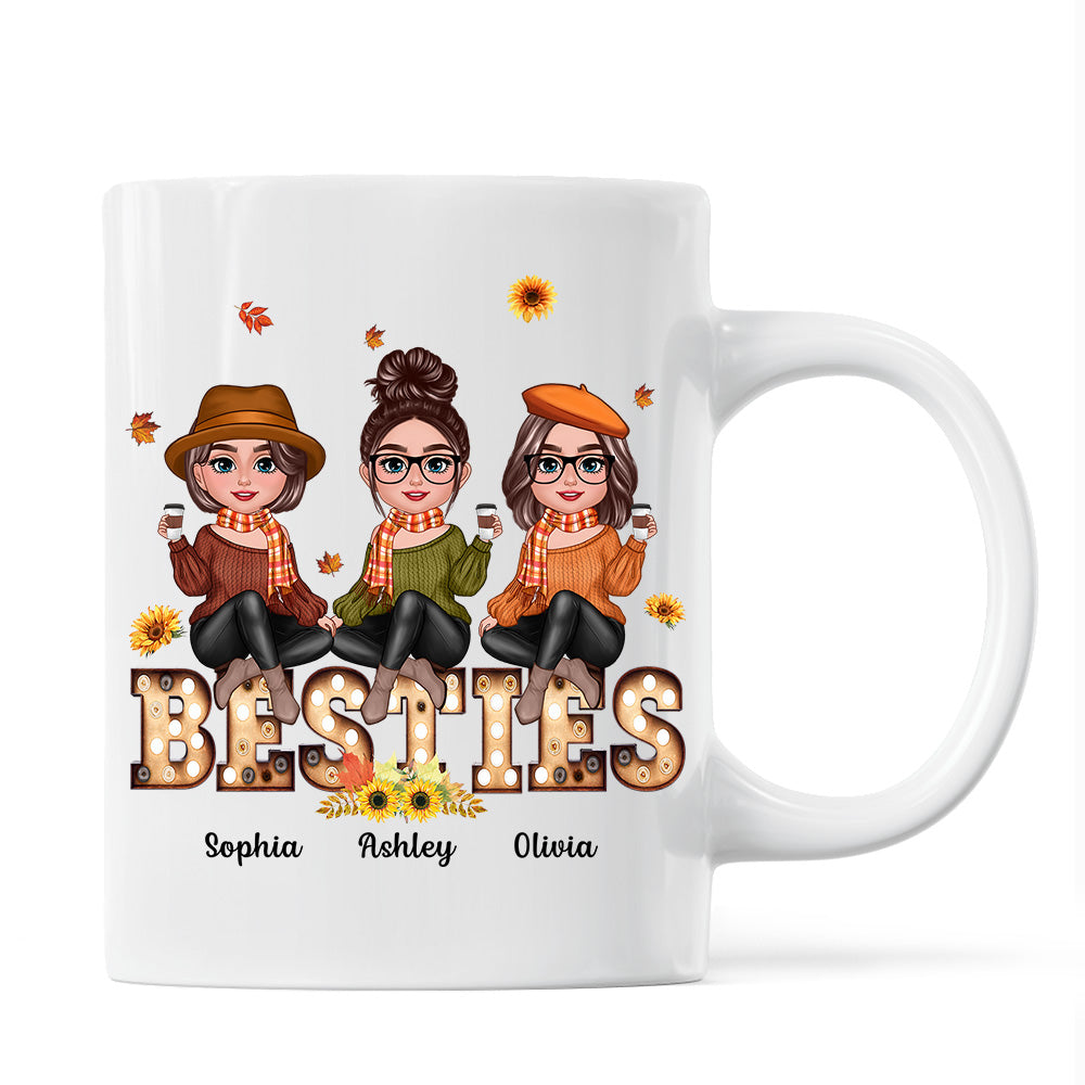 Fall Season Besties Sisters Sitting On Text Marquee Light Personalized Mug