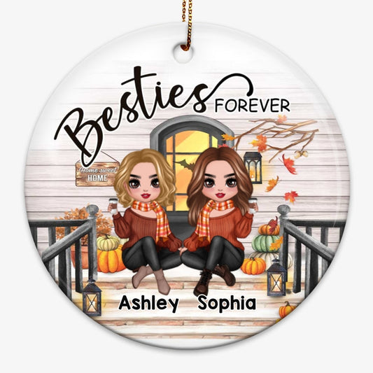 Fall Season Best Friends Sisters Front Porch Personalized Circle Ornament