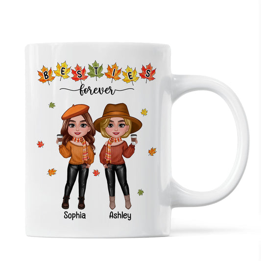 Fall Season Besties Sisters Standing Fall Leaves Personalized Mug