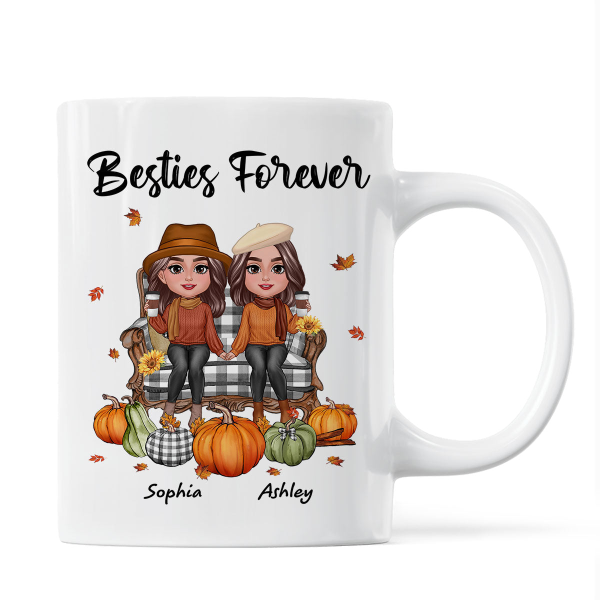 Fall Season Besties Sitting On Chair Personalized Mug
